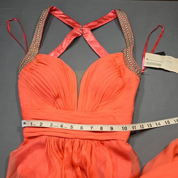 La Femme Orange Maxi Dress Formal NEW $320 Strappy Studs Sleeveless Women Size 6 - Picture 7 of 11